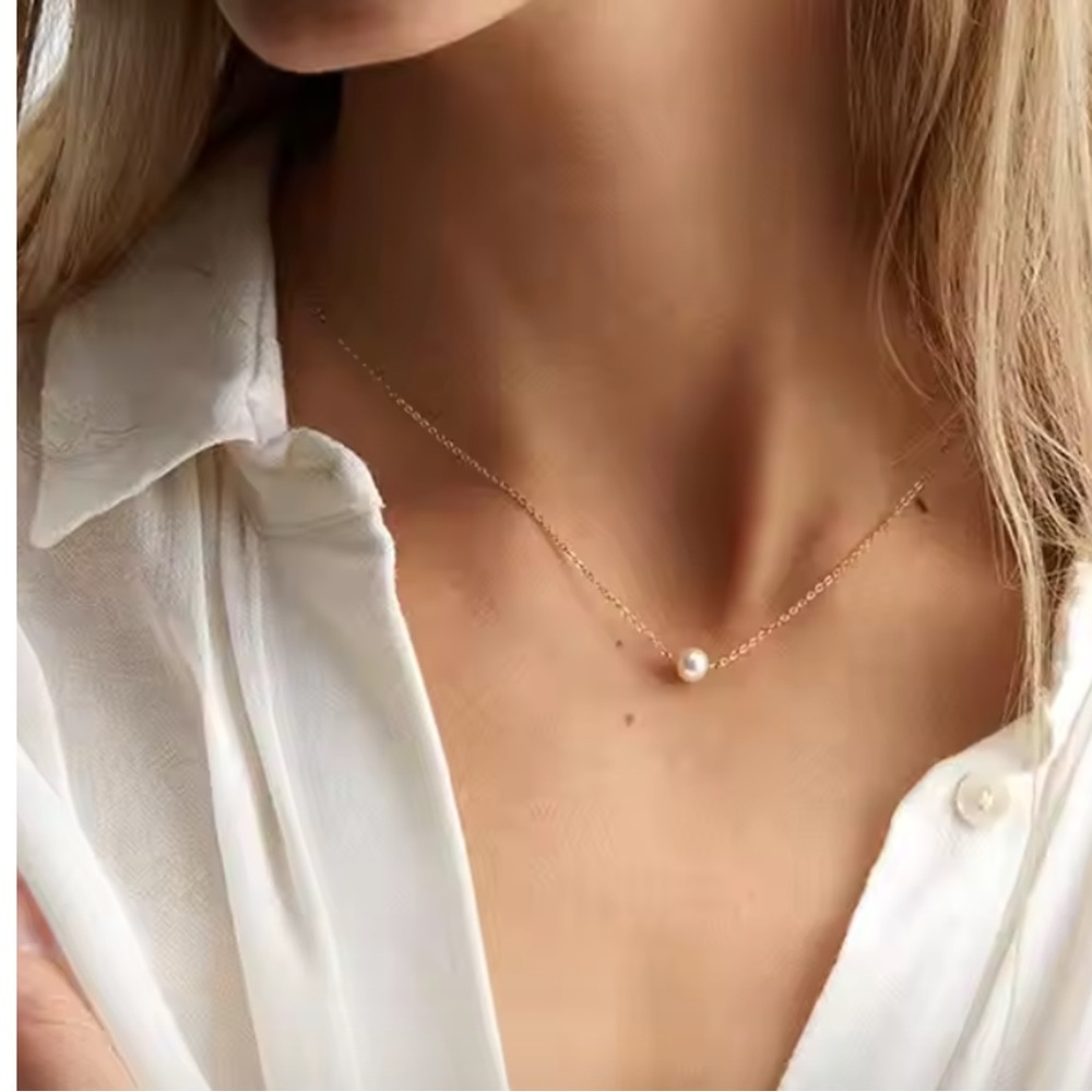 Handmade Single Floating Freshwater Pearl 16K Gold Necklace.  Choker Necklace.